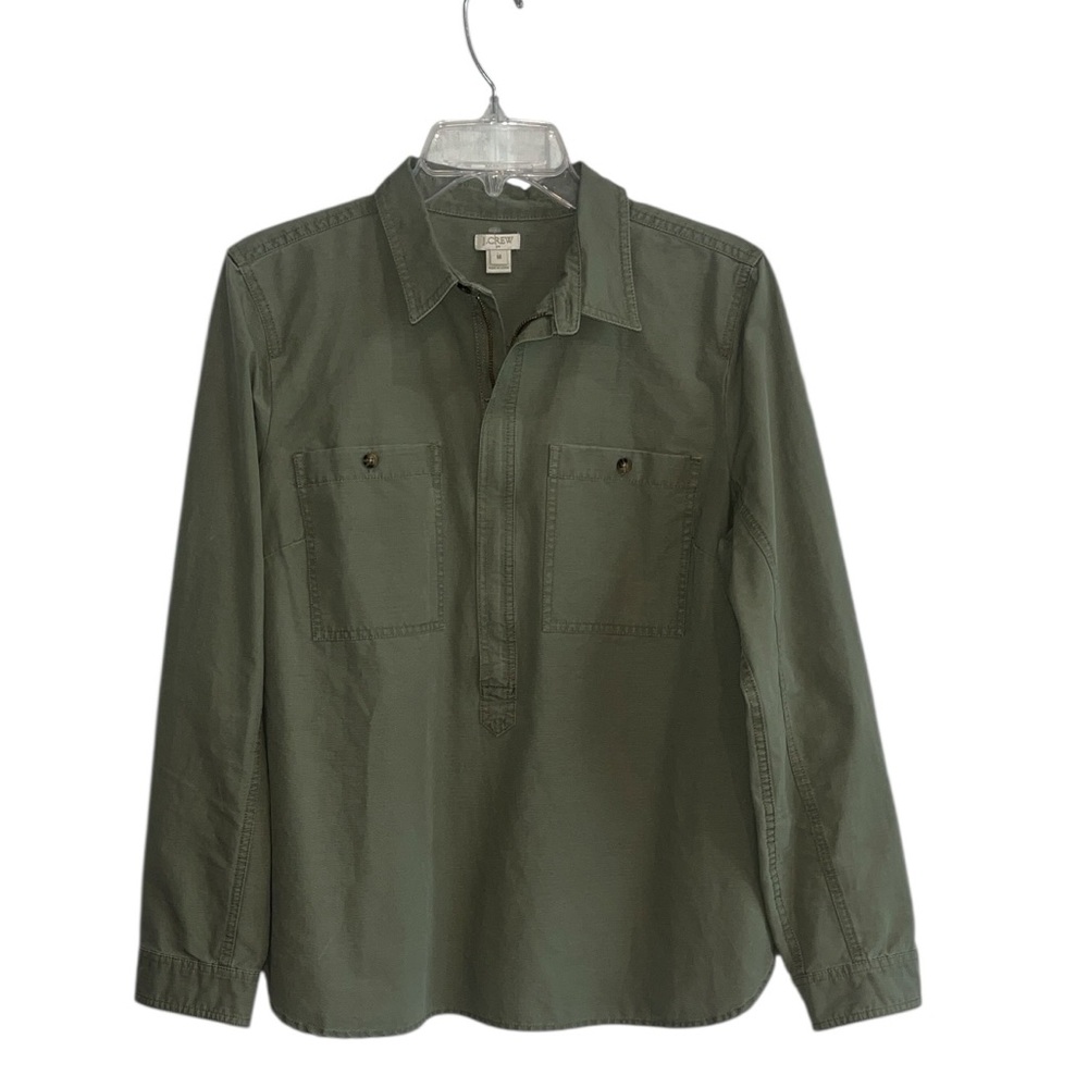 J. Crew Olive Green 1/4 zip Popover Shirt size M